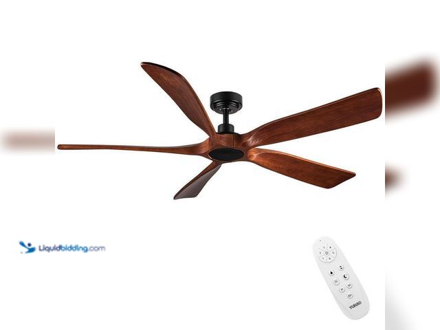 Lot 49-5512009 - Yardreeze 60 in. Farmhouse Walnut Wood Ceiling Fan with Remote Control,without Light. Model # HD-W13...