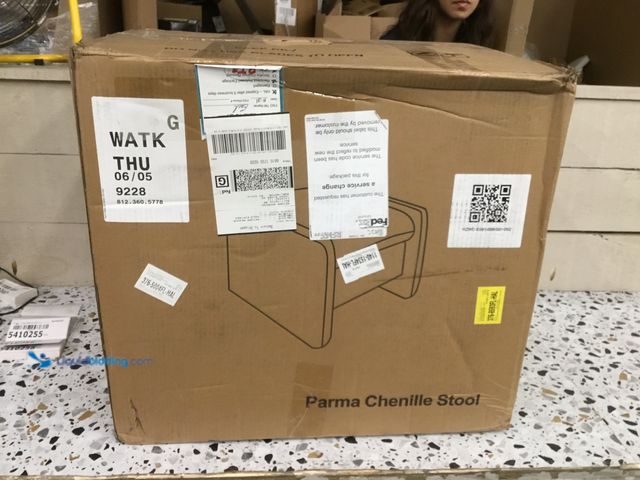 Lot 49-5410255 - Parma Beige Chenille Stool. [Model:  e091-006-001] Unused