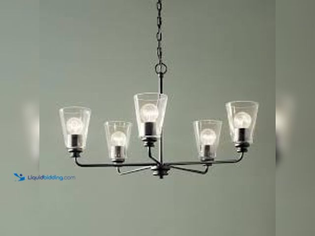 Lot 49-5407018 - KICHLER Ashba 5-Light Chandelier with Clear Glass in Black  Model # 82428. Unused
