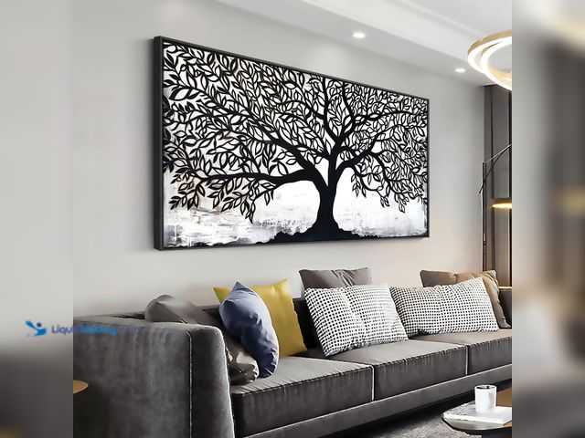 Lot 49-5410955 - MooMel Wall Art Tree of Life Black and White Abstract Wall Art Canvas Painting for Living Room Bedro...