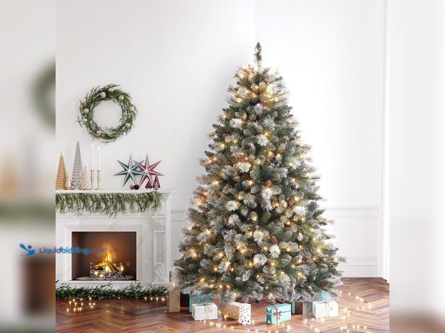 Lot 49-1541782 - OasisCraft 6.5ft Pre-lit Snowy Aspen Spruce Christmas Tree, Full Flocked Christmas Tree with Lights,...