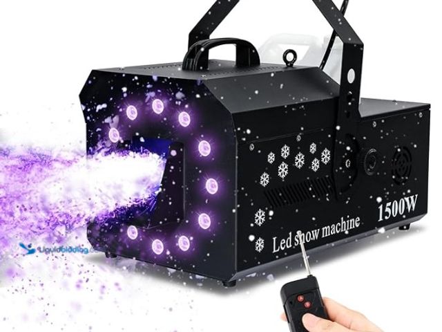 Lot 49-1577250 - TCFUNDY 1500W Snow Machine with Lights. DMX RGB 12 LED Snow Making Machine Snowflake Maker for Chris...