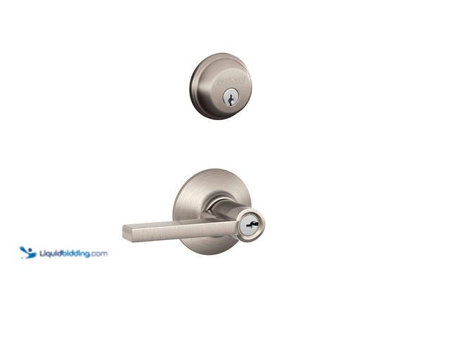 Lot 49-3540123 - Schlage
Latitude Satin Nickel Single Cylinder Deadbolt and Keyed Entry Door Handle Combo Pack Unuse...