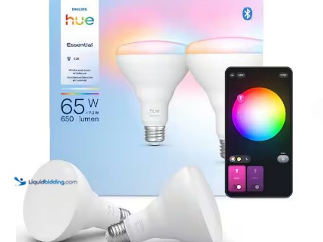 Lot 49-3612937 - Lot of (2) Philips Hue Essential 65-Watt Equivalent BR30 Smart LED Color Changing Light Bulb with Bl...