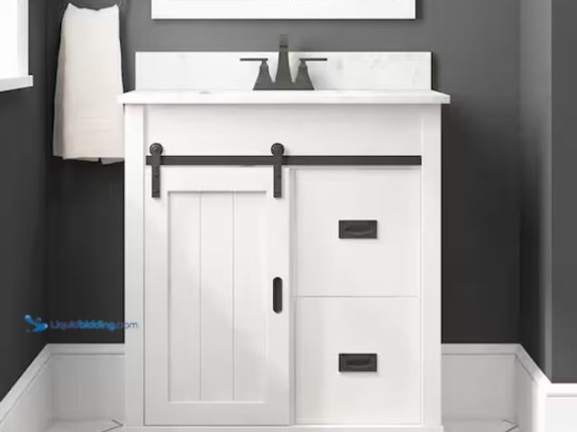 Lot 49-1526187 - Glacier Bay Brindley 30 in. Single Sink Freestanding White Bath Vanity with White Engineered Stone T...