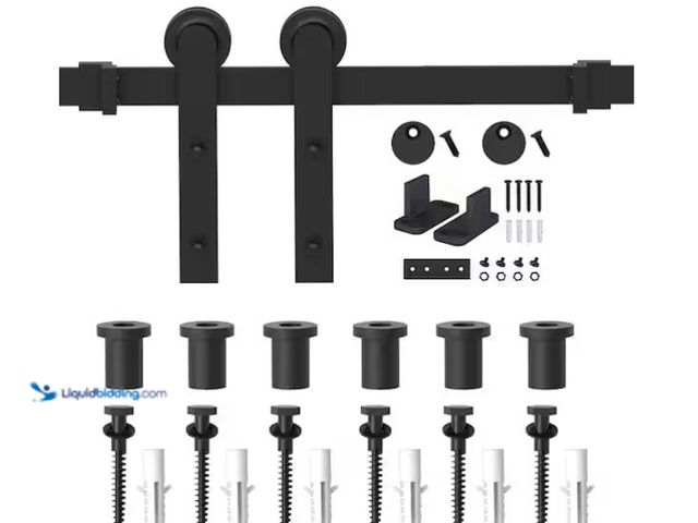 Lot 49-1571103 - WINSOON 9 ft. /108 in. Frosted Black Strap Sliding Barn Door Hardware Kit for Single Wood Door with ...