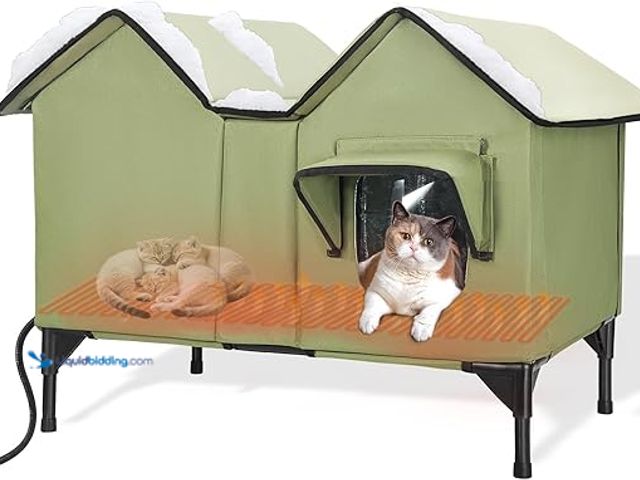 Lot 49-5475927 - Heated Cat House for Outside，Extra Large Outdoor Cat House Weatherproof with Heating Pad, Escape Doo...