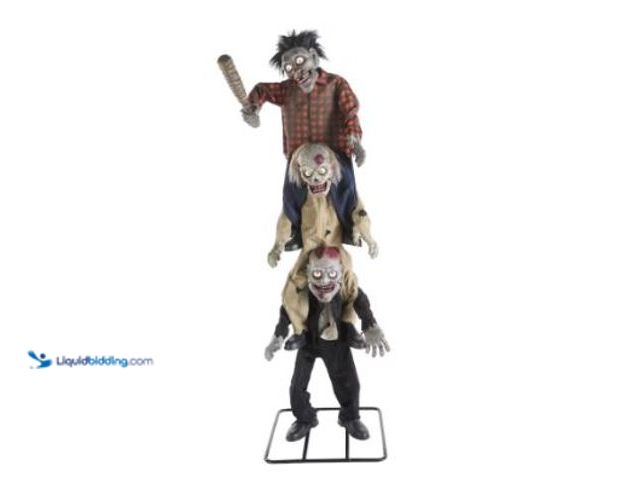 Lot 49-1549388 - Home Accents Holiday 7.5 ft. Gruesome Grounds ANIMATES LED Zombie Stack Trio, Model # 25PA03045, sli...