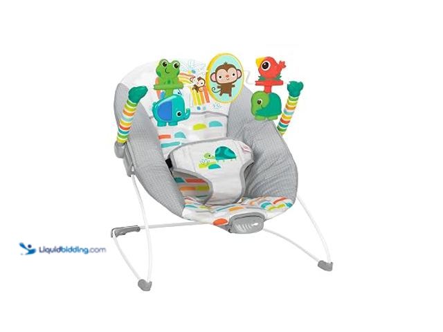 Lot 49-1623987 - Bright Starts Playful Paradise Comfy Baby Bouncer Seat with Soothing Vibration and Toys, Unisex, 0-6...