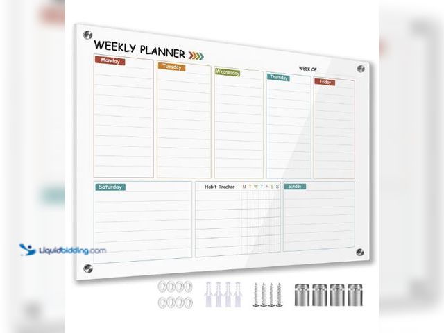 Lot 49-3473767 - Glass Colorful Weekly Dry Erase Board for Wall, Weekly Planner Whiteboard for Wall 24"x18",Frameless...