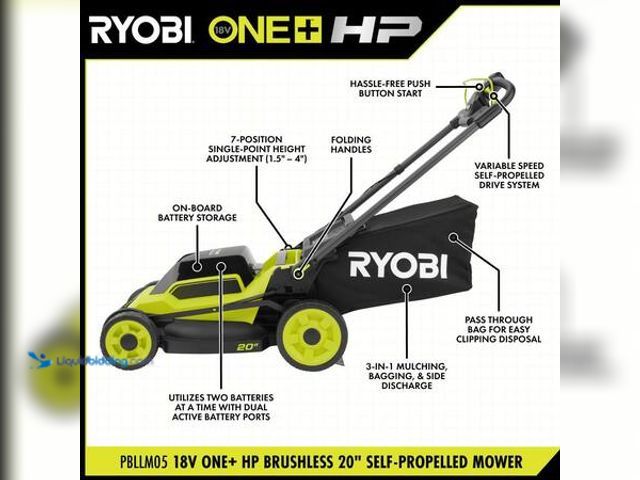 Lot 49-5549890 - RYOBI ONE+ HP 18V Brushless 20 in. Cordless Self-Propelled Lawn Mower Model # PBLLM05K2 Unused Attac...