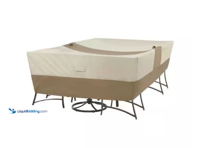 Lot 49-1630795 - Hampton Bay Rectangular Outdoor Patio Table with Chair Cover Model # 970147-C, Unused  Ref#PA0804