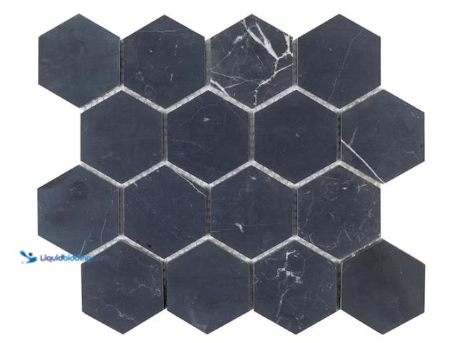 Lot 49-1578391 - Approx. (8) sq. ft. of Jeffrey Court Midnight Hex Black 10.875 in. x 9.5 in. Honed Marble Wall and F...