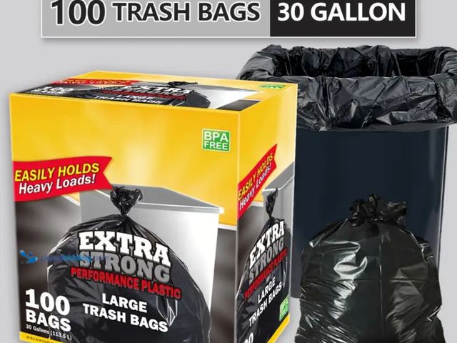 Lot 49-1816656 - 30 Gallon Black Disposable Large Trash Bags. Box Of 100 Bags