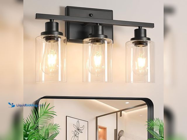 Lot 49-5433748 - Ascher Bathroom Vanity Light Fixtures, 3 Light Wall Sconces Lighting with Clear Glass Shade, Black W...