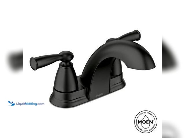 Lot 49-5581591 - MOEN Banbury 4 in. Centerset Double Handle Low-Arc Bathroom Faucet in Matte Black Model # 84942BL NE...