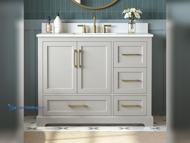 Lot 49-5539976 - 42 Inch Bathroom Vanity with Sink Combo, Solid Wood Frame with Stone Top & Backspalsh, Fully-Assembl...