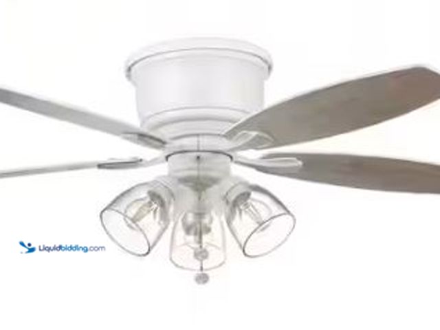 Lot 49-1514997 - Hampton Bay Stoneridge 52 in. Indoor LED Matte White Hugger Ceiling Fan with Light Kit, 5 Reversible...