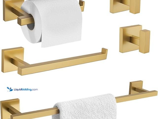 Lot 49-5450253 - TURS Towel Bar Set Brushed Gold 5-Pieces Bathroom Hardware Set SUS304 Stainless Steel Towel Holder S...