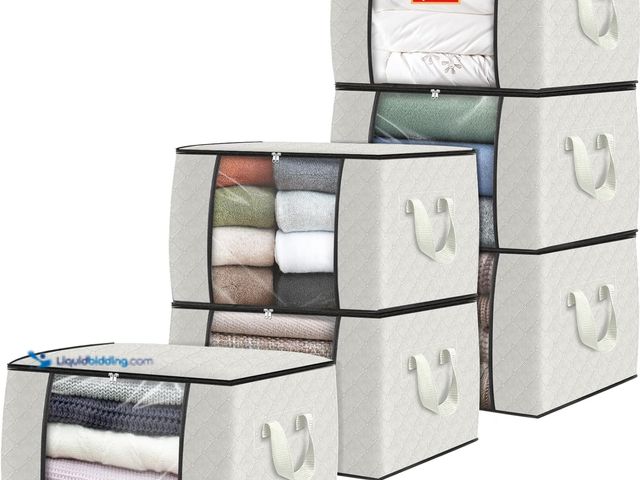 Lot 49-5450075 - Fab totes 2 Pack Clothes Storage, Foldable Thick Fabric Blanket Storage Bags, Containers for Organiz...