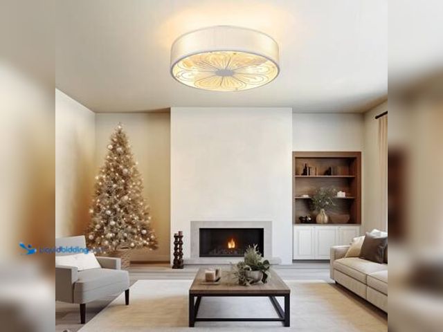 Lot 49-3563934 - TOZING 20 in. 4-Light Low Profile Modern Indoor Caged Enclosed White Flush Mount Ceiling Fan with Li...