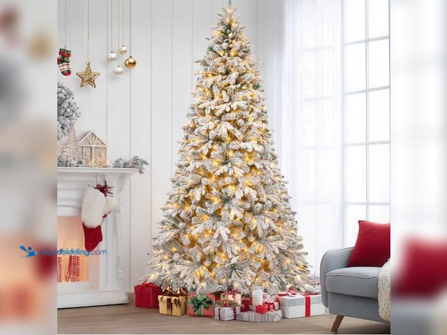 Lot 49-1546965 - Firstness 6ft Pre-Lit Artificial Christmas Tree with 300 LED Lights, Snow Flocked, Model # 585936526...