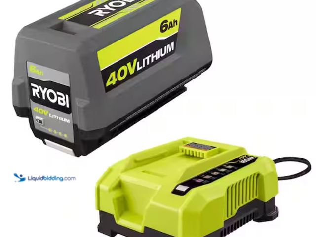 Lot 49-1623778 - RYOBI 40V Lithium-Ion 6.0 Ah Battery and Rapid Charger Starter Kit, Model # OP4060506, Slightly used...