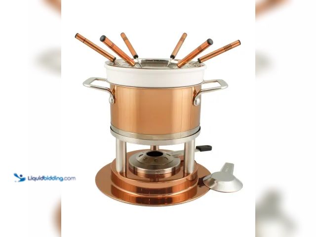 Lot 49-1576811 - Swissmar Bern 11-Piece Copper Plated 3-in-1 Fondue Set - Ideal for Melting Cheese, Chocolate, Butter...