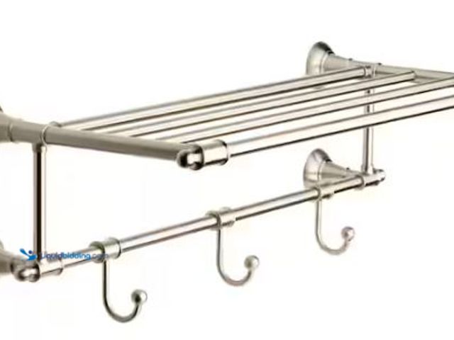 Lot 49-1518207 - Delta Hospitality Extensions 24 in. Train Rack Shelf with 3 Hooks Bath Hardware Accessory in Brushed...
