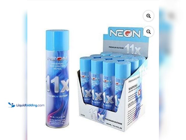 Lot 49-1817601 - Case of neon 11x premium butane. 12 10.14oz cans. New in box, unused.