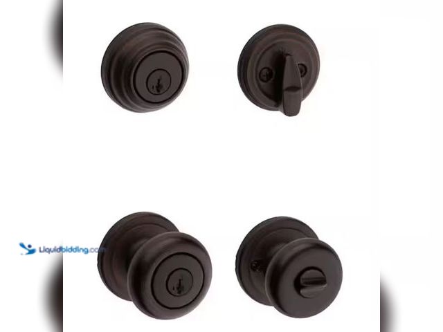 Lot 49-2005755 - Kwikset Juno Venetian Bronze Exterior Entry Door Knob and Single Cylinder Deadbolt Combo Pack Featur...