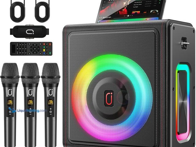 Lot 49-5489190 - Karaoke Machine with 3 Wireless Mics | Bluetooth 5.3 Speaker with Echo Adjustment & Auto Pitch Corre...