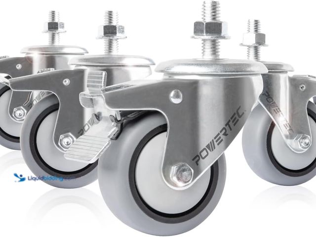 Lot 49-5463791 - POWERTEC 3 Inch Threaded Stem Caster Wheels Set of 4 with Brake & 600 lbs Loads, Heavy Duty Stem Cas...