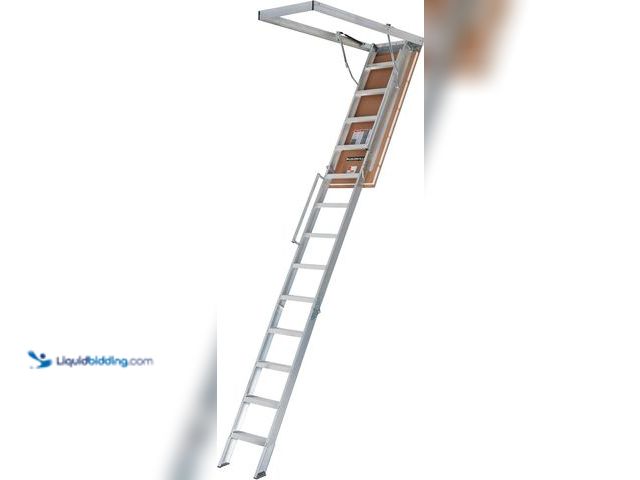Lot 49-5547882 - Louisville Ladder 10-12-Foot Insulated Door Aluminium Attic Ladder 25.5" x 63" (Rough Opening), 375-...