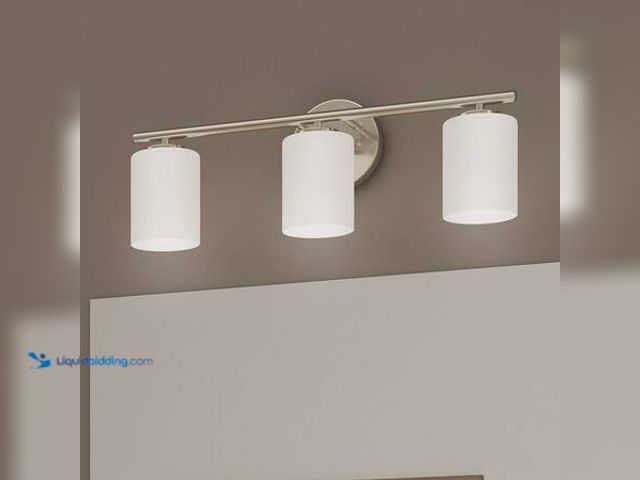 Lot 49-3566617 - Progress Lighting Replay Collection 22 in. 3-Light Brushed Nickel Etched White Glass Modern Bathroom...