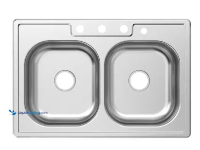 Lot 49-1516593 - Glacier Bay 33 in. Drop-In 50/50 Double Bowl 20 Gauge Stainless Steel Kitchen Sink, model # HDDB3322...