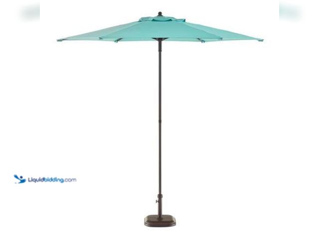 Lot 49-3565352 - StyleWell 7.5 ft. Steel Market Outdoor Patio Umbrella in Haze Teal Blue Model # UTS00203E-HAZE Unuse...