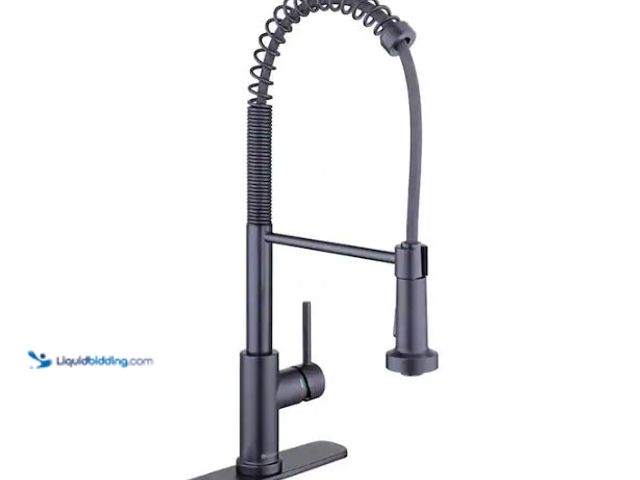 Lot 49-1624458 - Glacier Bay Paulina Single-Handle Spring Neck Pull Down Sprayer Kitchen Faucet in Matte Black Model ...