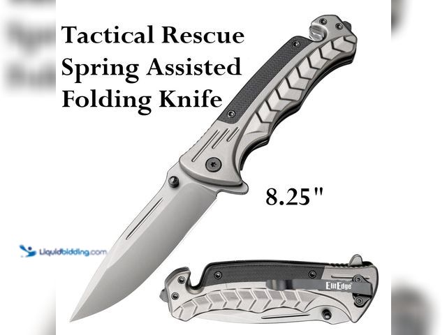 Lot 49-3435371 - ElitEdge Tactical Rescue Spring Assisted Folding Knife 8.25" Grey with ABS Wood-Style Scales - NEW -...