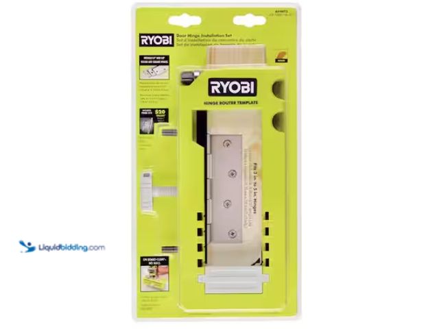 Lot 49-1570345 - RYOBI Door Hinge Template, Includes: Router Template, Guide Stop, and 15/32" Router Bit, Model # A99...
