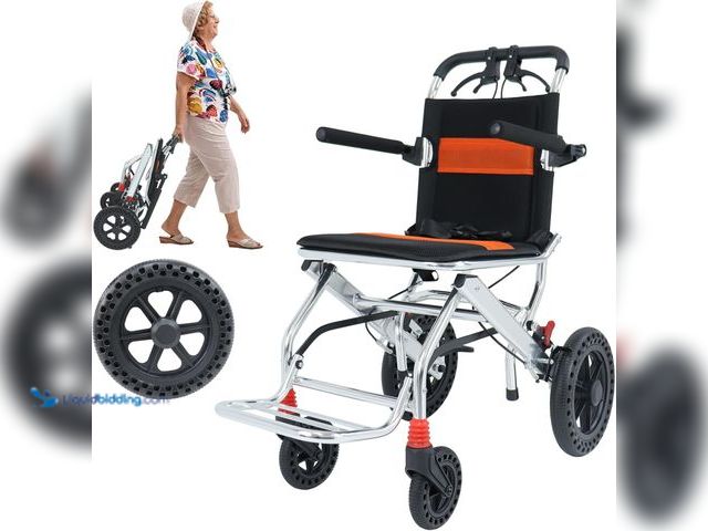 Lot 49-5437194 - Portable Folding Wheelchair, Travel with handbrake, Ultra-Light Wheelchair for The Elderly and Child...