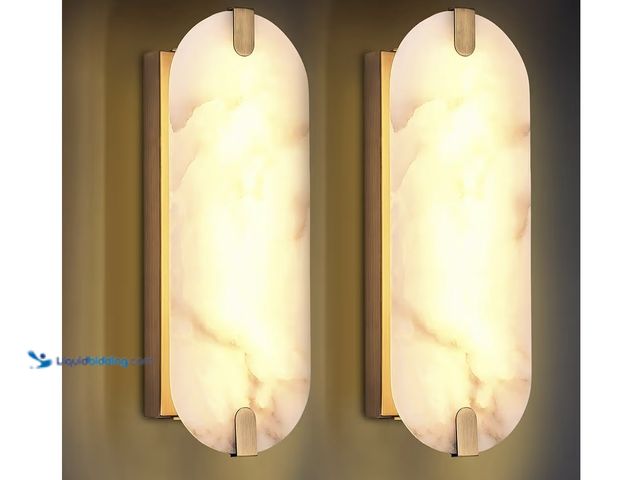 Lot 49-10471 - 2 Wall Sconce    17in Alabaster Wall Sconces, Natural Marble Wall Light Set of Two, Modern LED Alaba...