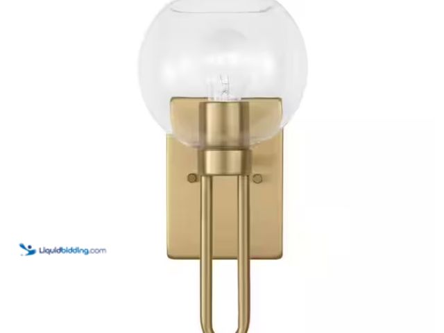 Lot 49-1574813 - Generation Lighting Codyn 1-Light Satin Brass Wall Sconce with Clear Glass Shade, Model # 4155701-84...