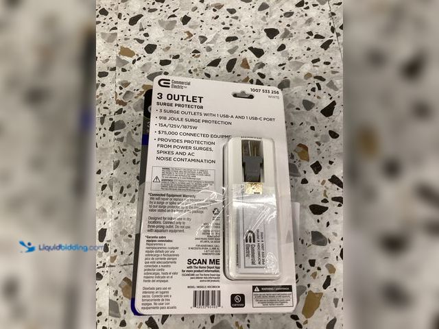 Lot 49-5452392 - Commercial Electric
3-Outlet Wall Mounted Surge Protector with 1 USB-A and 1 USB-C, White SKU # 100...