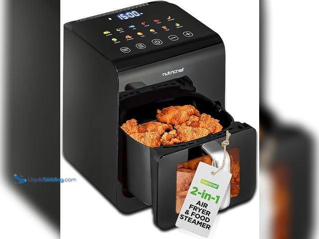Lot 49-5433764 - NutriChef 6 Liter Electric Air Fryer & Food Steamer Function | 12-1 Preset Cooking Functions, Fries,...