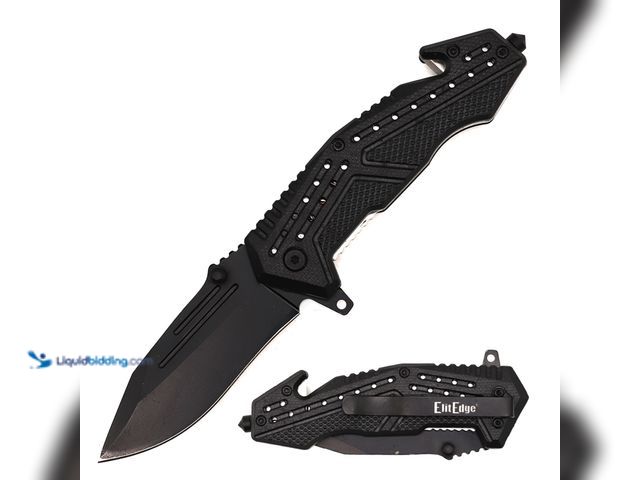 Lot 49-3471369 - ElitEdge Tactical Rescue Spring Assisted Folding Knife 8" Black - NEW - This spring assisted open fo...