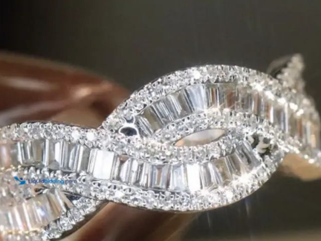 Lot 49-1831695 - Creative Double Line Crossing Inlay Synthetic Zirconia Ring size 6 brand new, unused.