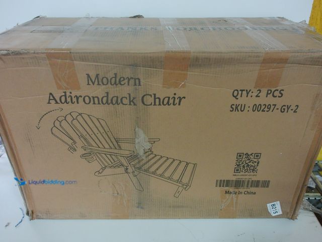 Lot 49-3472607 - Lot of 2 Modern HDPE Grey Patio Adirondack Chairs Model #00297-GY-2, Unused  Ref#BULK1126
