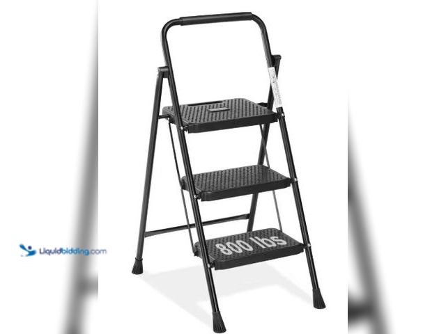 Lot 49-1516636 - Tidoin 3.4 ft. Black Steel Folding 3 Step Ladder (6 ft. Reach), 800 lbs. Load Capacity, model #  Lad...