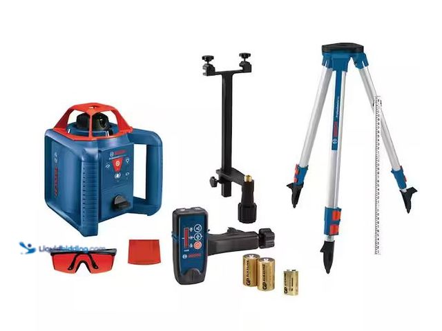 Lot 49-5561039 - Bosch
800 ft. Rotary Laser Level Complete Kit Self Leveling with Hard Carrying Case, Unused